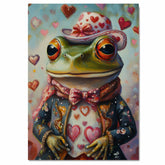 Elegant Whimsy: Green Frog in a Victorian European Suit and Hat Charming Heartfelt Artwork on Ready to Hang 1.5" Thick Canvas Wrap, Floating Framed Canvas, Flat Rolled Canvas