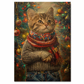 Christmas Kitten in Sweater and Scarf Adorable Holiday Cat Painting Cozy Winter Scene for Home Office Seasonal Christmas Decorations or Cat Lover Gift on Ready to Hang 1.5" Thick Canvas Wrap, Floating Framed Canvas, Flat Rolled Canvas