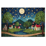 4th of July Village Flags Fireworks Under the Swirled Sky Flat Rolled, Framed or Wrapped Canvas on Ready to Hang 1.5" Thick Canvas Wrap, Floating Framed Canvas, Flat Rolled Canvas