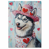 Cozy Elegance: Siberian Husky in a Charming Pink Scarf and Hat on Ready to Hang 1.5" Thick Canvas Wrap, Floating Framed Canvas, Flat Rolled Canvas