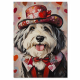 Hearty Gentleman: Old English Sheepdog in a Charming Suit and Hat on Ready to Hang 1.5" Thick Canvas Wrap, Floating Framed Canvas, Flat Rolled Canvas