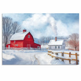 Christmas in the Country – Rustic Home with Red Barn and Snowfall on Ready to Hang 1.5" Thick Canvas Wrap, Floating Framed Canvas, Flat Rolled Canvas