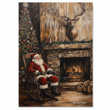 Painting of Santa Claus in a Rocking Chair With Christmas Tree & Gifts on Ready to Hang 1.5" Thick Canvas Wrap, Floating Framed Canvas, Flat Rolled Canvas