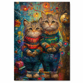 Christmas Kittens in Colorful Sweaters Adorable Holiday Cat Painting Festive Winter Lights Scene Perfect for Cozy Home Office Seasonal Decoration or Gift on Ready to Hang 1.5" Thick Canvas Wrap, Floating Framed Canvas, Flat Rolled Canvas
