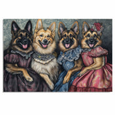 Victorian German Shepherd Art Print Featuring Four Elegant Dogs in Detailed Vintage Dresses A Hand Drawn Dog Illustration for Unique Home or Gift Decor on Ready to Hang 1.5" Thick Canvas Wrap, Floating Framed Canvas, Flat Rolled Canvas