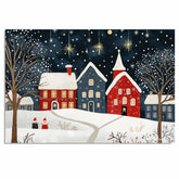 Charming Christmas Folk Art Village with Snowy Red and Blue Houses, Twinkling Stars, Snowfall, and Holiday Cheer on Ready to Hang 1.5" Thick Canvas Wrap, Floating Framed Canvas, Flat Rolled Canvas