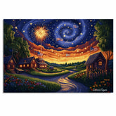 4th of July Flags & Swirled Sky American Dreamscape – Decorative Patriotic on Ready to Hang 1.5" Thick Canvas Wrap, Floating Framed Canvas, Flat Rolled Canvas
