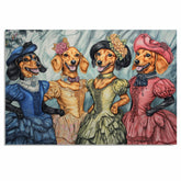 Victorian Dachshund Art Print Featuring Four Stylish Sausage Dogs in Colorful Gowns A Hand Drawn Dog Illustration for Unique Gift or Home Wall Decor on Ready to Hang 1.5" Thick Canvas Wrap, Floating Framed Canvas, Flat Rolled Canvas
