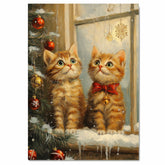 Vintage Christmas Kittens Print Two Cute Tabby Cats by Window with Holiday Decorations Cozy Retro Winter Artwork for Living Room Bedroom and Seasonal Decor on Ready to Hang 1.5" Thick Canvas Wrap, Floating Framed Canvas, Flat Rolled Canvas