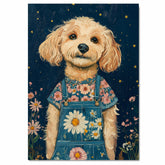Charming Dog in Overalls with Floral Shirt Whimsical Animal Art for Nursery Rustic Farmhouse Decor Cute Dog Lover Gift Wall Print for Bedroom or Living Room on Ready to Hang 1.5" Thick Canvas Wrap, Floating Framed Canvas, Flat Rolled Canvas