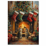 Adorable Christmas Kittens Sitting by Fireplace with Stockings and Tree Festive Holiday Scene Perfect for Home Winter Decor and Seasonal Gift on Ready to Hang 1.5" Thick Canvas Wrap, Floating Framed Canvas, Flat Rolled Canvas