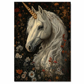 White Unicorn with Wildflowers Painting Elegant Fantasy Art Mystical Horse Portrait Perfect for Home Office Nursery Wall Decor Gift for Fantasy and Nature Lovers on Ready to Hang 1.5" Thick Canvas Wrap, Floating Framed Canvas, Flat Rolled Canvas