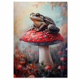 Toad Wall Art Featuring a Woodland Toad Resting on a Red Mushroom Fantasy Autumn Scene with Whimsical Forest Vibes Perfect for Nature and Cottagecore Décor on Ready to Hang 1.5" Thick Canvas Wrap, Floating Framed Canvas, Flat Rolled Canvas