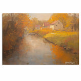 Whispers of Autumn – Rustic River Scene in Warm Tones on Ready to Hang 1.5" Thick Canvas Wrap, Floating Framed Canvas, Flat Rolled Canvas