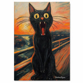 Dramatic Black Cat Screaming on Canvas – Bold Sunset Scene in Expressionist-Inspired Brushstrokes on Ready to Hang 1.5" Thick Canvas Wrap, Floating Framed Canvas, Flat Rolled Canvas