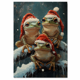 Christmas Frogs in Santa Hats Festive Tree Frogs Sitting on Snowy Branches Adorable Winter Holiday Decoration for Home Office or Christmas Gifts on Ready to Hang 1.5" Thick Canvas Wrap, Floating Framed Canvas, Flat Rolled Canvas