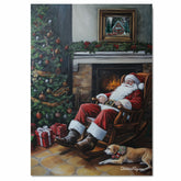 Heartwarming Christmas Painting of Santa Relaxing by Fireplace with Tree, Gifts, and Cats in Cozy Holiday Setting on Ready to Hang 1.5" Thick Canvas Wrap, Floating Framed Canvas, Flat Rolled Canvas