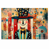 4th of July Independence Day Folk Artwork – Decorative Patriotic on Ready to Hang 1.5" Thick Canvas Wrap, Floating Framed Canvas, Flat Rolled Canvas