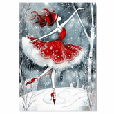 Christmas Wall Art Featuring Whimsical Ballerina in Red Skating in Snowy Forest Enchanting Holiday Artwork for Winter Decor Ballet Fans and Seasonal Elegance on Ready to Hang 1.5" Thick Canvas Wrap, Floating Framed Canvas, Flat Rolled Canvas