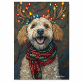 Rustic Merriment - Bernedoodle Dog with Festive Antlers & Warm Scarf on Rustic Canvas Ready to Hang 1.5" Thick Canvas Wrap, Floating Framed Canvas, Flat Rolled Canvas