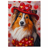 Dapper Presence: Shetland Sheepdog in a Distinguished Red Suit and Hat on Ready to Hang 1.5" Thick Canvas Wrap, Floating Framed Canvas, Flat Rolled Canvas