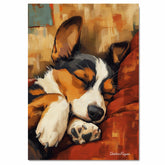 Adorable Dog Sleeping Canvas – Van Gogh-Inspired Portrait of a Cozy Pup with Painterly Brush Texture on Ready to Hang 1.5" Thick Canvas Wrap, Floating Framed Canvas, Flat Rolled Canvas