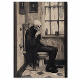 Gothic Skeleton Canvas – Grim Figure on Toilet in Victorian Bathroom with Dark Academia Aesthetic on Ready to Hang 1.5" Thick Canvas Wrap, Floating Framed Canvas, Flat Rolled Canvas
