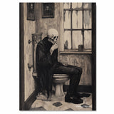 Gothic Skeleton Canvas – Grim Figure on Toilet in Victorian Bathroom with Dark Academia Aesthetic on Ready to Hang 1.5" Thick Canvas Wrap, Floating Framed Canvas, Flat Rolled Canvas