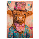 Victorian Charm: Whimsical Highland Cattle in an Elegant European Suit and Hat Heartwarming Timeless Artwork on Ready to Hang 1.5" Thick Canvas Wrap, Floating Framed Canvas, Flat Rolled Canvas