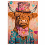Victorian Charm: Whimsical Highland Cattle in an Elegant European Suit and Hat Heartwarming Timeless Artwork on Ready to Hang 1.5" Thick Canvas Wrap, Floating Framed Canvas, Flat Rolled Canvas