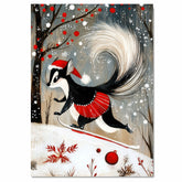 Whimsical Christmas Skunk on Ice – Cute Woodland Skating Animal Art Print in Red Tutu & Santa Hat, Adorable Winter Holiday Wall Decor for Animal Lovers on Ready to Hang 1.5" Thick Canvas Wrap, Floating Framed Canvas, Flat Rolled Canvas