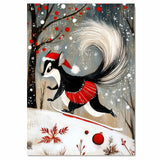 Whimsical Christmas Skunk on Ice – Cute Woodland Skating Animal Art Print in Red Tutu & Santa Hat, Adorable Winter Holiday Wall Decor for Animal Lovers on Ready to Hang 1.5" Thick Canvas Wrap, Floating Framed Canvas, Flat Rolled Canvas