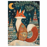 Whimsical Winter Fox Canvas – Decorative Red Fox with Snowflakes and Trees Under a Moonlit Sky on Ready to Hang 1.5" Thick Canvas Wrap, Floating Framed Canvas, Flat Rolled Canvas