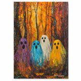 Colorful Ghosts in Autumn Forest – Whimsical Halloween Wall Art on Ready to Hang 1.5" Thick Canvas Wrap, Floating Framed Canvas, Flat Rolled Canvas