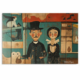 Whimsical Folk Art Couple – Vintage-Inspired American Wall Painting on Ready to Hang 1.5" Thick Canvas Wrap, Floating Framed Canvas, Flat Rolled Canvas