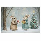"Winter Wonderland: Gift-Giving Bunnies" Cozy Rabbits in a Snowy Forest Scene on Ready to Hang 1.5" Thick Canvas Wrap, Floating Framed Canvas, Flat Rolled Canvas