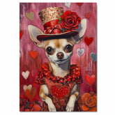 Royal Charm: Chihuahua in an Elegant European Red Dress and Hat with a Heartfelt Touch Sophisticated Painting on Ready to Hang 1.5" Thick Canvas Wrap, Floating Framed Canvas, Flat Rolled Canvas