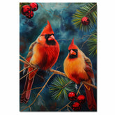 Christmas Cardinals on Pine Branch – Festive Red Birds with Ornaments in a Vibrant Winter Scene Painting Perfect for Seasonal and Nature-Inspired Displays on Ready to Hang 1.5" Thick Canvas Wrap, Floating Framed Canvas, Flat Rolled Canvas