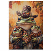Autumn Reverie: Green Frog Family in Victorian European Dresses and Hats on Ready to Hang 1.5" Thick Canvas Wrap, Floating Framed Canvas, Flat Rolled Canvas