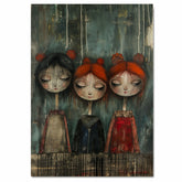 Emotional Trio of Girls Moody Hand Painted Art Deep and Expressive Portrait Perfect for Home Wall Decor Living Room Bedroom Office or Unique Gift on Ready to Hang 1.5" Thick Canvas Wrap, Floating Framed Canvas, Flat Rolled Canvas