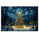 Magical Christmas Night Scene with Glowing Tree, Starry Sky and Gifts, Winter Wonderland with Victorian-Style Figures and Surreal Holiday Atmosphere on Ready to Hang 1.5" Thick Canvas Wrap, Floating Framed Canvas, Flat Rolled Canvas
