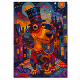 Whimsical Colorful Dachshund Dog in Fantasy Night City Scene Cheerful and Playful Art Perfect for Home Wall Decor Living Room Bedroom or Dog Lover Gift on Ready to Hang 1.5" Thick Canvas Wrap, Floating Framed Canvas, Flat Rolled Canvas