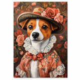 Victorian Grace: Jack Russell Dog in a Hearty Flowery European Dress and Hat Whimsical Art on Ready to Hang 1.5" Thick Canvas Wrap, Floating Framed Canvas, Flat Rolled Canvas