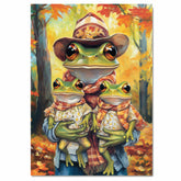 Autumn Frogs: A Green Frog Mother and Daughters in Modern Fall Dresses and Hats on Ready to Hang 1.5" Thick Canvas Wrap, Floating Framed Canvas, Flat Rolled Canvas