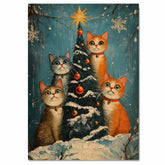 Vintage Christmas Cats Print Four Adorable Kittens Around Snowy Christmas Tree Retro Holiday Festive Winter Scene Perfect for Cozy Seasonal Home Decor on Ready to Hang 1.5" Thick Canvas Wrap, Floating Framed Canvas, Flat Rolled Canvas