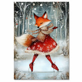Whimsical Christmas Fox Ice Skating in Red Dress Holiday Wall Art Print Winter Animal Snow Scene Illustration for Kids Room Nursery or Seasonal Home Decor on Ready to Hang 1.5" Thick Canvas Wrap, Floating Framed Canvas, Flat Rolled Canvas