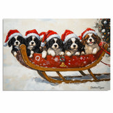 Dog Christmas Canvas - "Santa's Little Helpers" - Adorable Puppies in Santa Hats on a Sleigh in a Winter Wonderland on Ready to Hang 1.5" Thick Canvas Wrap, Floating Framed Canvas, Flat Rolled Canvas