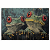 Bold Wall Art Featuring Two Frogs with Red Eyes on Grunge Background Unique Retro-Style Painting for Frog Lovers Halloween Fans and Statement Home Décor on Ready to Hang 1.5" Thick Canvas Wrap, Floating Framed Canvas, Flat Rolled Canvas