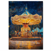 Vintage Carousel at Night Painting Magical Classic Merry Go Round Lights Scene Ideal for Home Office Living Room Holiday Seasonal Decoration or Gift on Ready to Hang 1.5" Thick Canvas Wrap, Floating Framed Canvas, Flat Rolled Canvas
