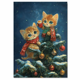 Christmas Kittens Canvas Wall Art – Cute Orange Tabby Cats with Cocoa & Ornaments in Tree – Cozy Holiday Print with Scarves & Snowy Decor on Ready to Hang 1.5" Thick Canvas Wrap, Floating Framed Canvas, Flat Rolled Canvas